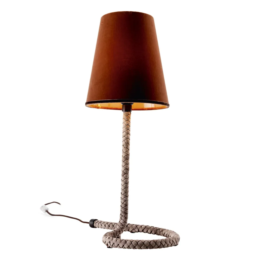 Tischlampe aus Stoff und Leder Grilli Snake in Italien hergestellt