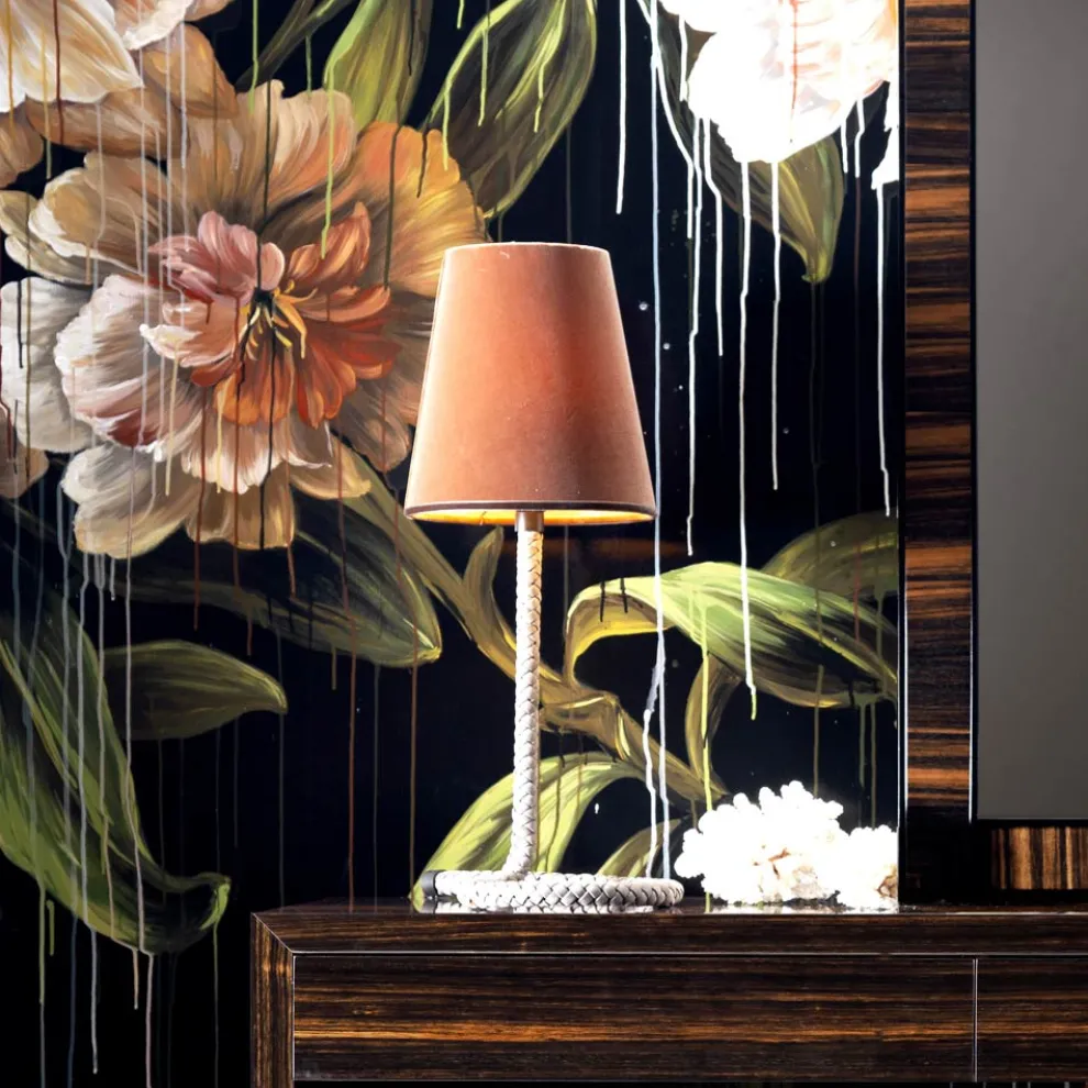 Tischlampe aus Stoff und Leder Grilli Snake in Italien hergestellt