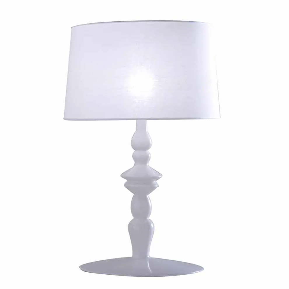 Tischlampe aus weißem Keramik- und Leinenlampenschirm 2 Abmessungen - Cadabra