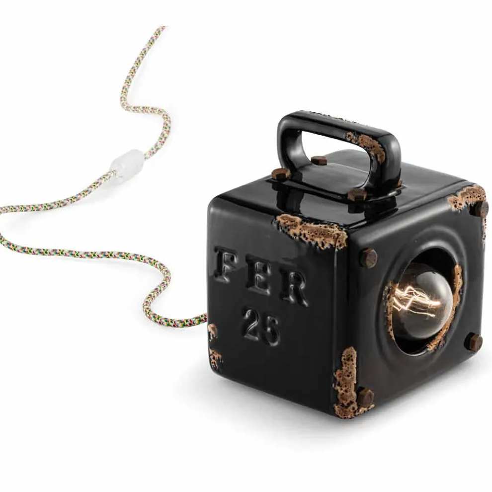 Tischlampe im Industrial Look aus Keramik und Eisen Valerie