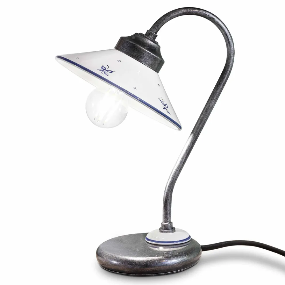 Tischlampe im Vintage-Stil aus handbemalter Keramik und Eisen - Asti