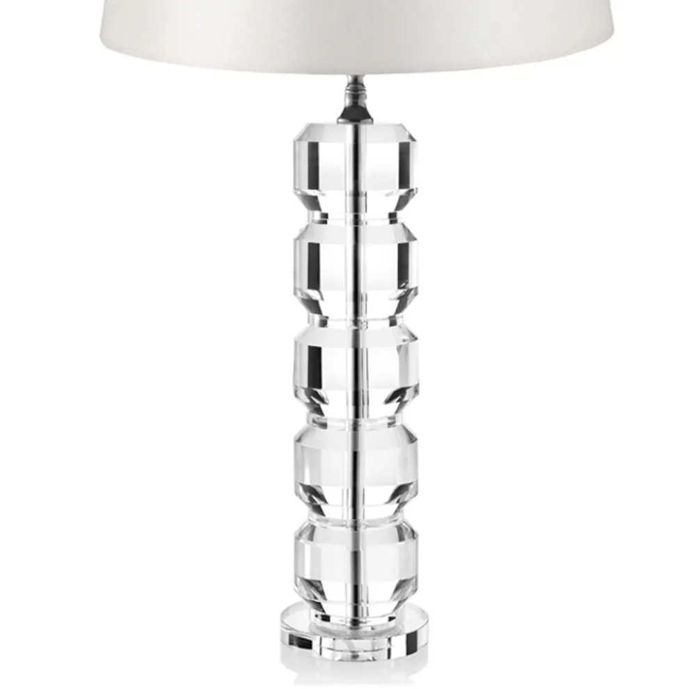 Tischlampe mit Kristallsockel und zylindrischem Lampenschirm aus Stoff - Crocca