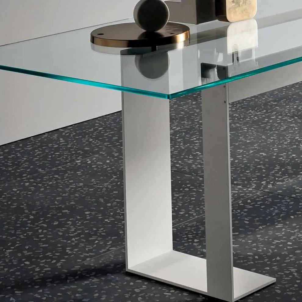 Tischplatte aus extra klarem Glas und Metallbeinen, Qualität Made in Italy - Speck