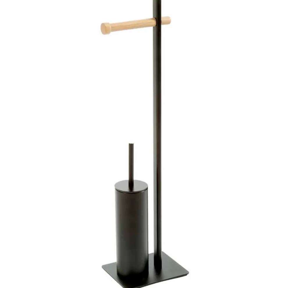 Toilettenbürste und Toilettenpapierhalter aus Metall und Holz Zelbio