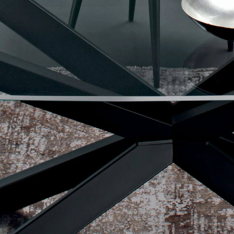 Tonnenförmiger Esstisch aus Glas und Stahl, hergestellt in Italien – Cave