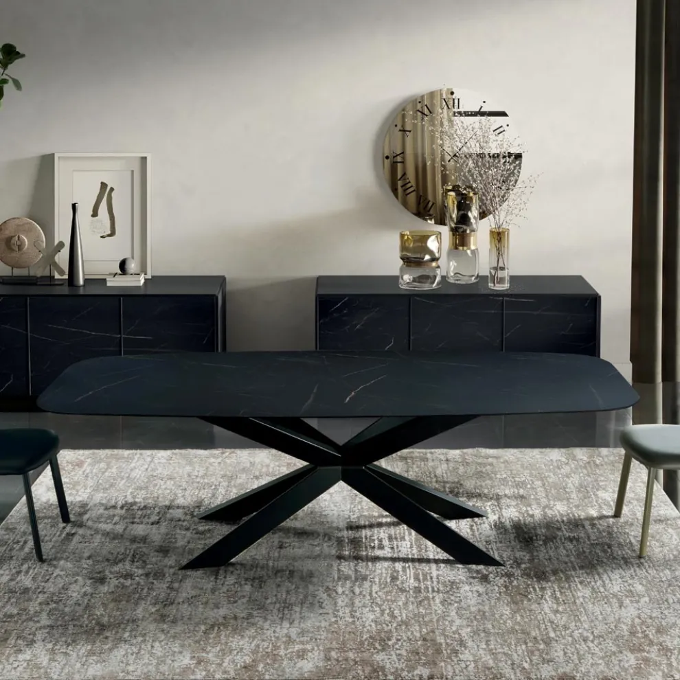 Tonnenförmiger Esstisch aus Laminat in Marmoroptik, hergestellt in Italien – Grotta