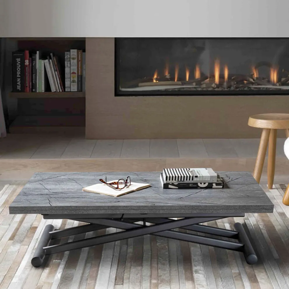 Transformierbarer Couchtisch aus Metall mit Melaminplatte - Sandero