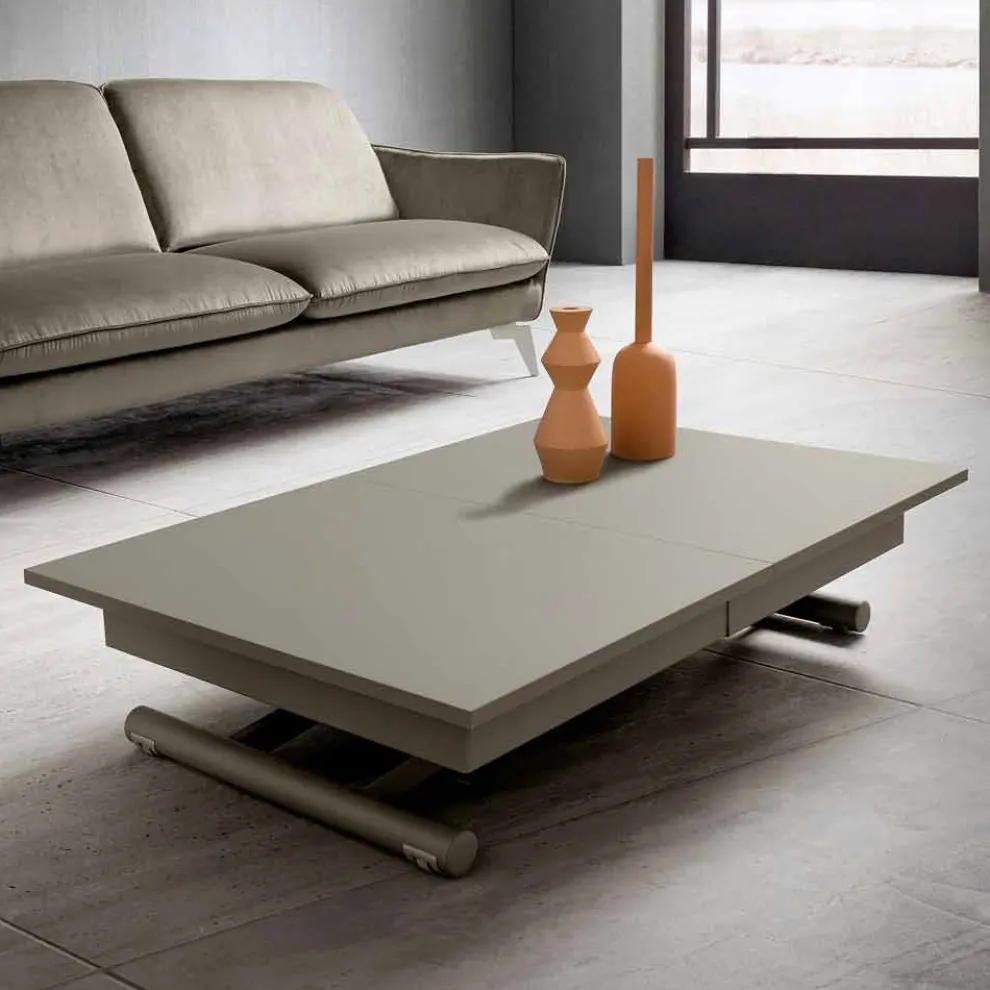 Transformierbarer Wohnzimmer Couchtisch aus Fenix und Metall Made in Italy - Chiano