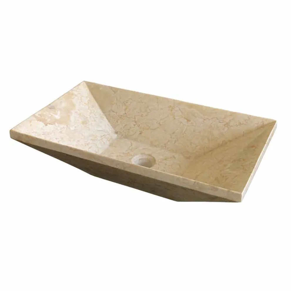 Trapezförmiges Aufsatzwaschbecken aus beigefarbigen Basalt Wok Modell