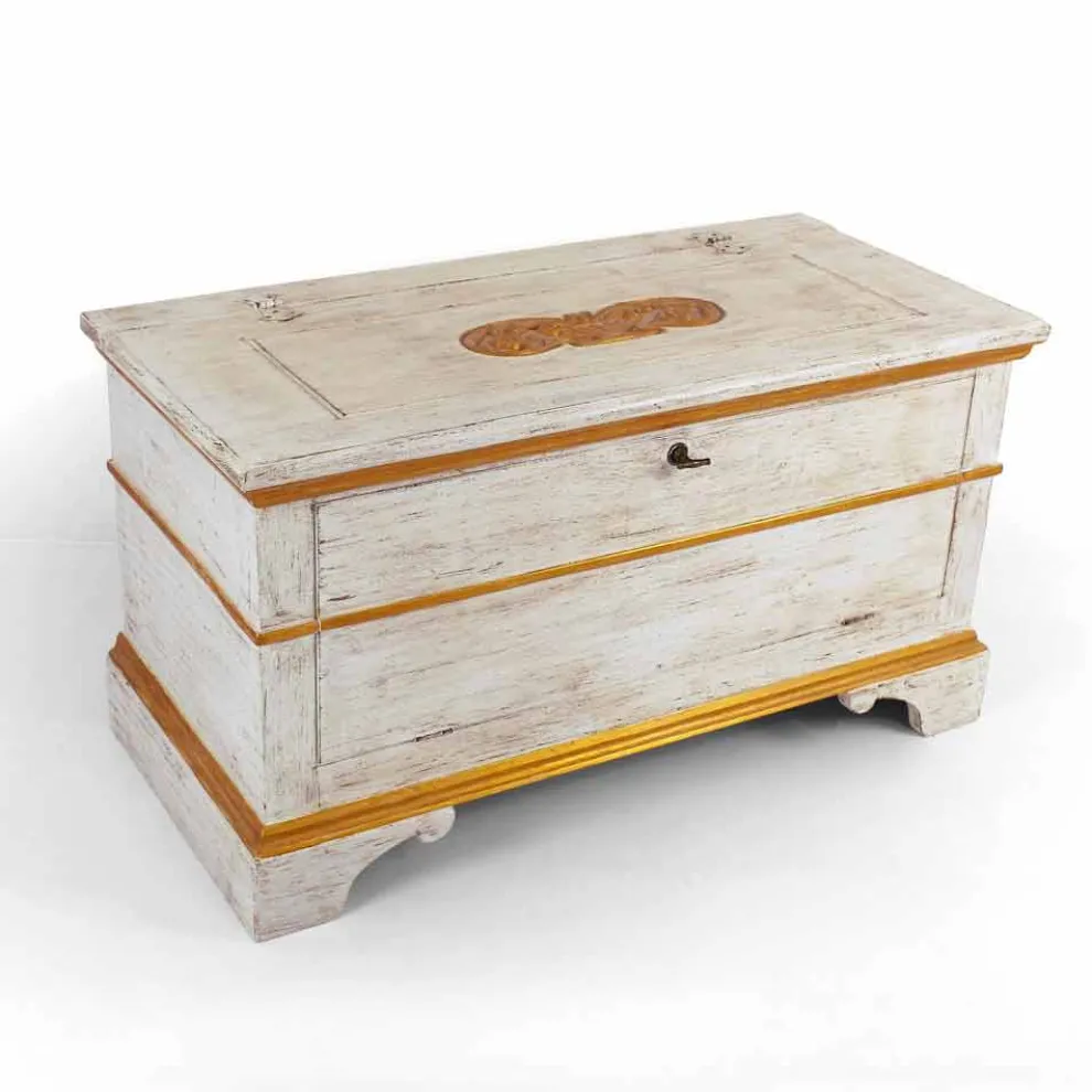 Truhe handgefertigt aus Massivholz mit Goldprofilen Made in Italy - Caio