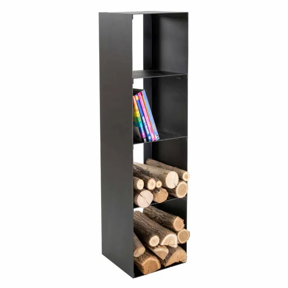 Schwarzer moderner Holzhalter mit Regalen Made in Italy - Cauro1