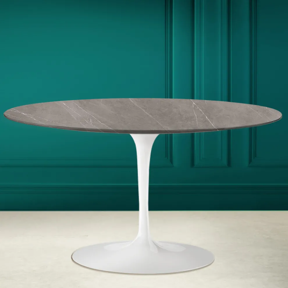 Tulip Eero Saarinen H 41 Ovaler Couchtisch aus Keramik, Steingrau, hergestellt in Italien – Scarlet