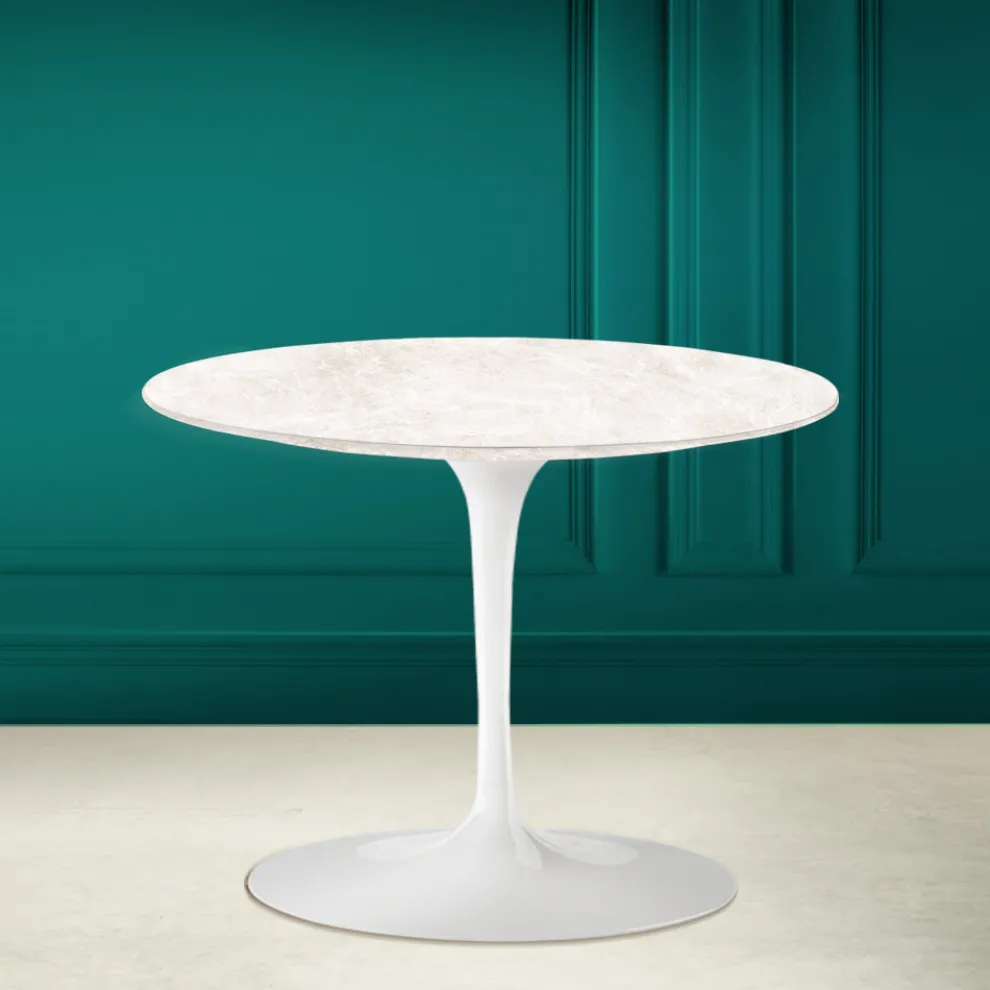 Tulip Eero Saarinen H 41 Couchtisch aus Keramik, Diamantcreme, hergestellt in Italien – Scarlet