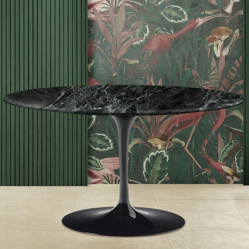 Tulip Eero Saarinen H 41 Ovaler Couchtisch mit grüner Alpen-Marmorplatte, hergestellt in Italien – Scarlet