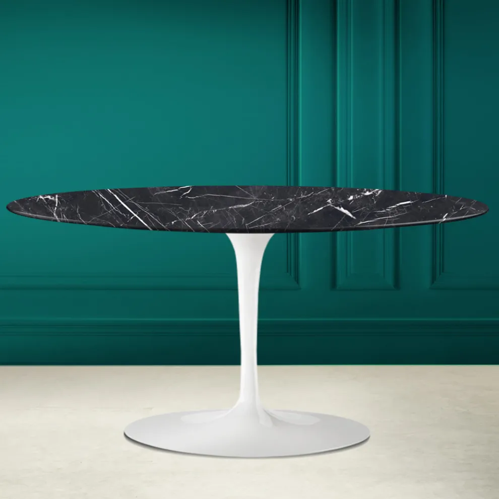 Tulip Saarinen H 41 Ovaler Couchtisch aus Marquinia-Keramik, hergestellt in Italien – Scarlet