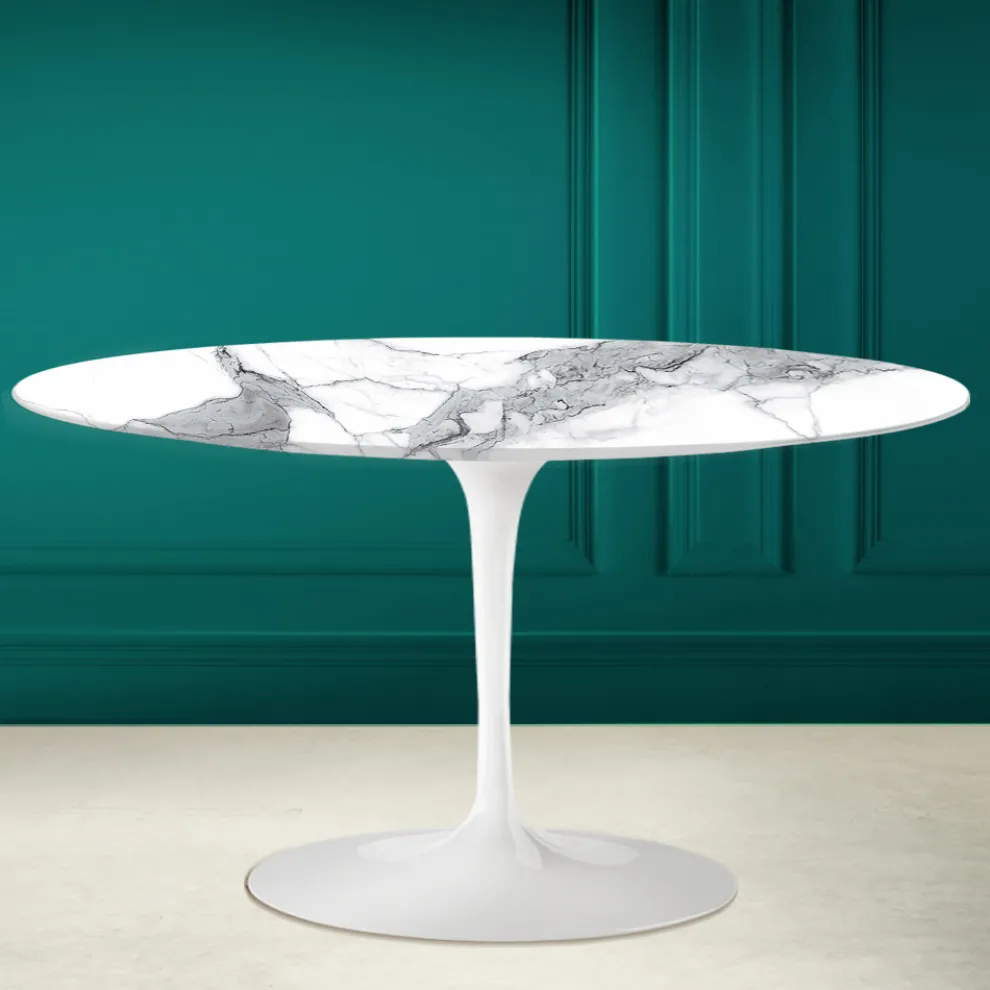 Tulip Saarinen H 41 Ovaler Couchtisch aus Keramikstatuen Altissimo, hergestellt in Italien – Scarlet