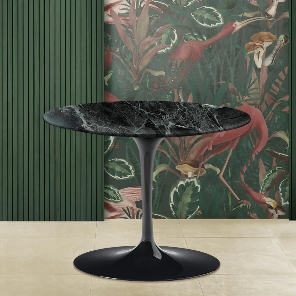 Tulip Saarinen H 41 Couchtisch mit grüner Alpen-Marmorplatte, hergestellt in Italien – Scarlet