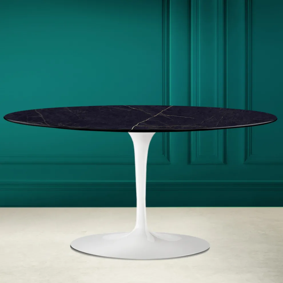 Tulip Saarinen H 41 Ovaler Couchtisch aus Noir Laurent Keramik, hergestellt in Italien – Scarlet