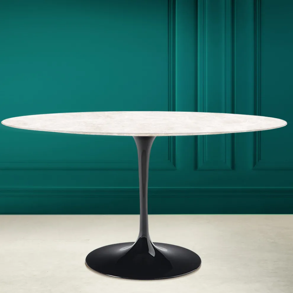 Tulip Tisch Eero Saarinen H 74 Oval in Diamant Creme Keramik Made in Italy - Scharlachrot