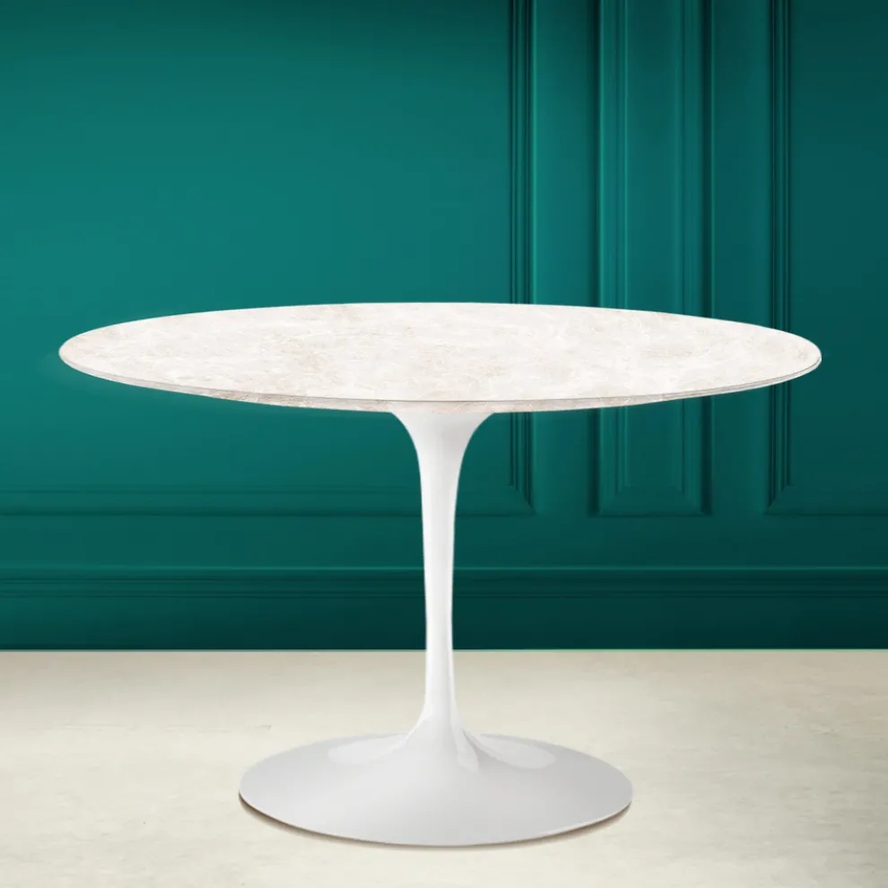Tulip Tisch Eero Saarinen H 73 in Diamant Creme Keramik Made in Italy - Scharlachrot