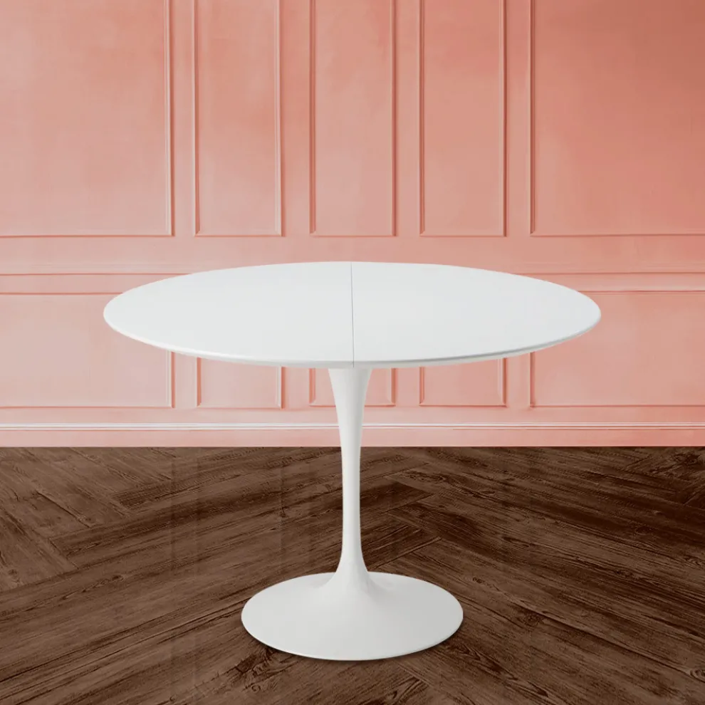Tulip Tisch Saarinen H 74 Ausziehbar in Weiß Flüssiglaminat Made in Italy - Scharlachrot