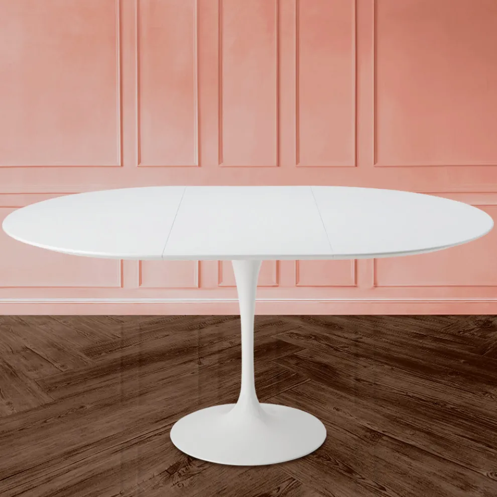 Tulip Tisch Saarinen H 74 Ausziehbar in Weiß Flüssiglaminat Made in Italy - Scharlachrot