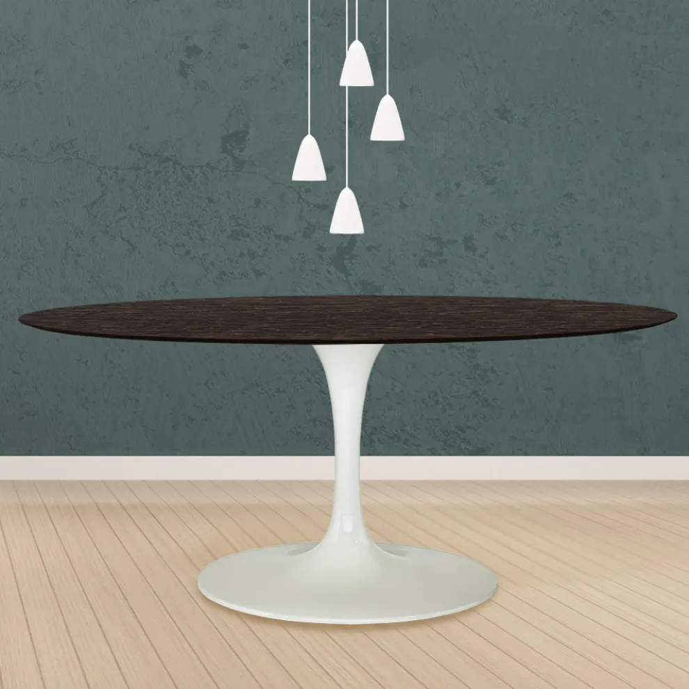 Tulpentisch Eero Saarinen H 74 Oval in Eiche gebeizt Moka Made in Italy - Scharlachrot