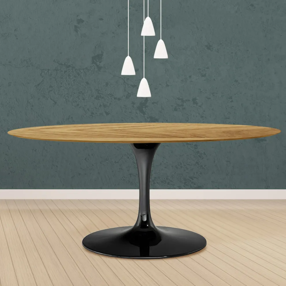 Tulpentisch Eero Saarinen H 74 Oval in Eiche Natur Made in Italy - Scharlachrot