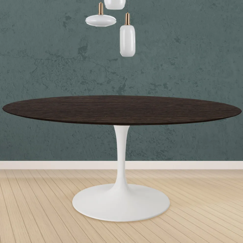 Tulpentisch Eero Saarinen H 74 Rund in Eiche gebeizt Moka Made in Italy - Scharlachrot