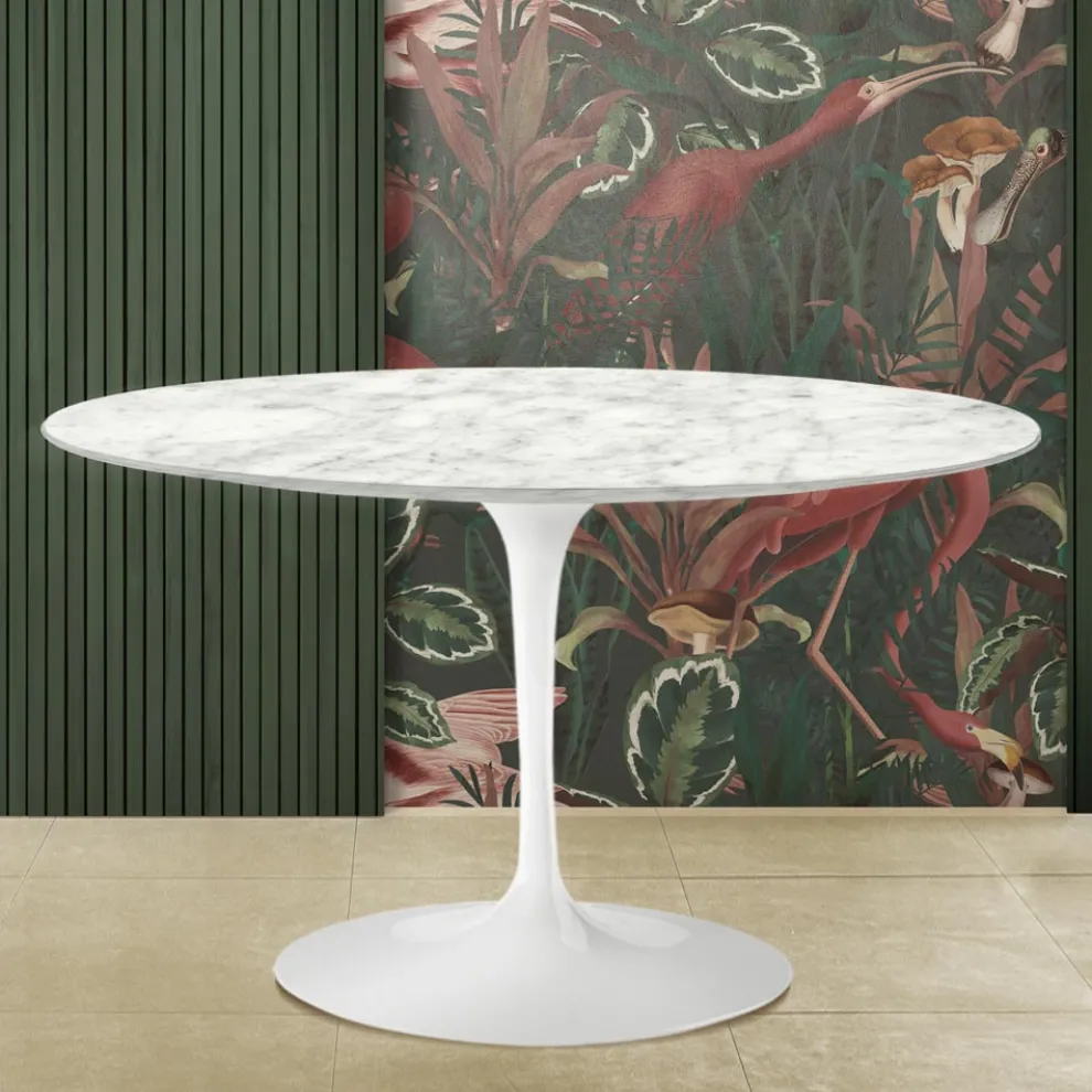 Tulpentisch Eero Saarinen H 74 aus Carrara-Marmor Made in Italy - Scharlachrot