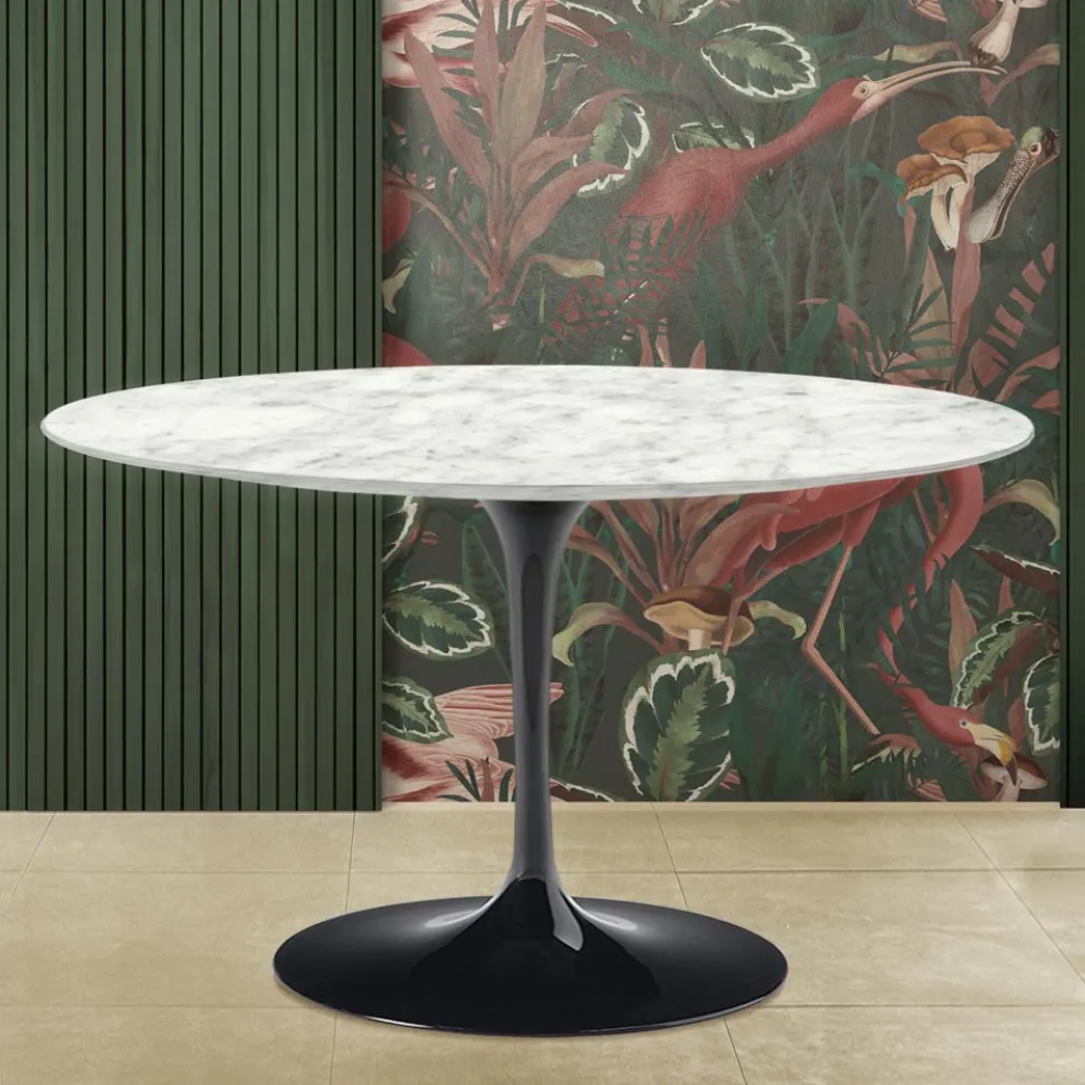 Tulpentisch Eero Saarinen H 74 aus Carrara-Marmor Made in Italy - Scharlachrot
