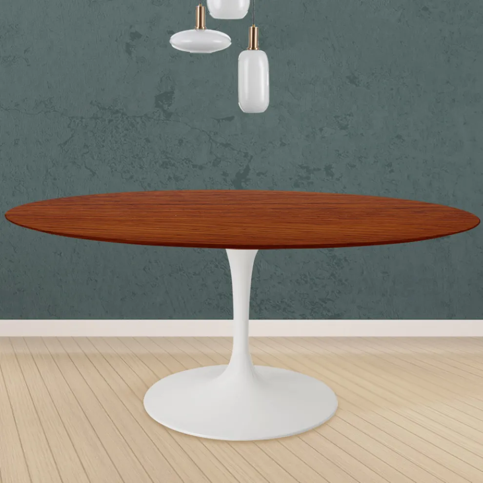 Tulpentisch Eero Saarinen H 74 Rund in Kirsche gebeizt Eiche Made in Italy - Scharlachrot