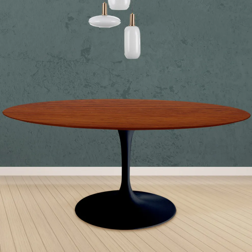 Tulpentisch Eero Saarinen H 74 Rund in Kirsche gebeizt Eiche Made in Italy - Scharlachrot