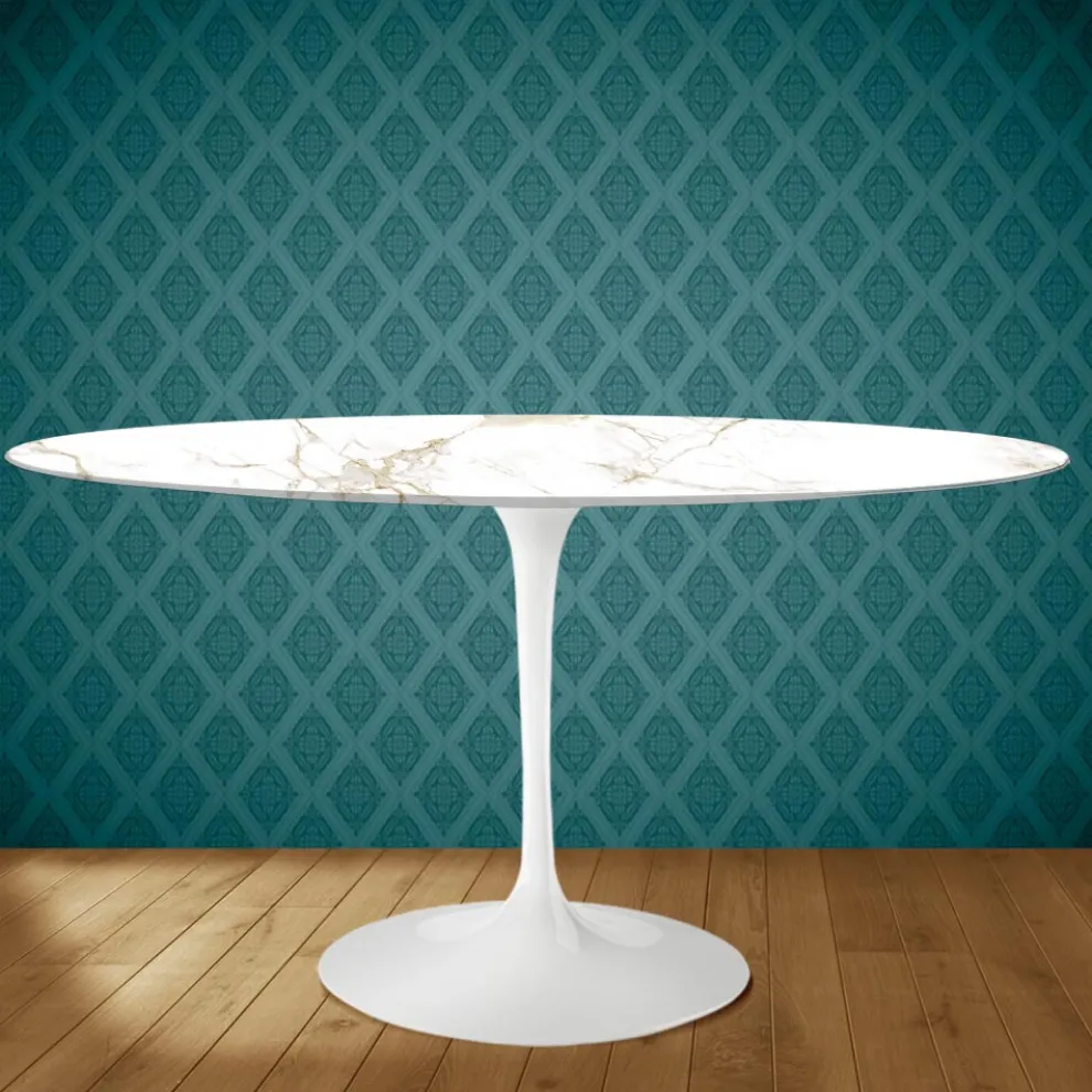 Tulpentisch Eero Saarinen H 74 Oval aus Keramik Entzo Made in Italy - Scharlachrot