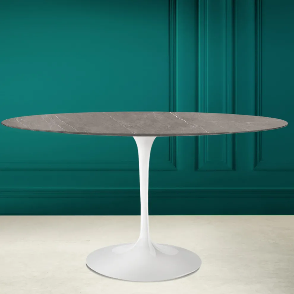 Tulpentisch Eero Saarinen H 74 Oval aus Keramik Pietra Grau Made in Italy - Scharlachrot