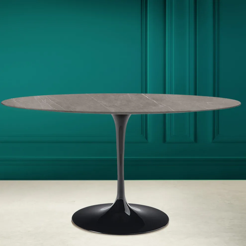 Tulpentisch Eero Saarinen H 74 Oval aus Keramik Pietra Grau Made in Italy - Scharlachrot