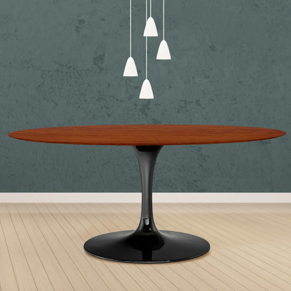 Tulpentisch Eero Saarinen H 74 Oval in Kirsche gebeizt Eiche Made in Italy - Scharlachrot