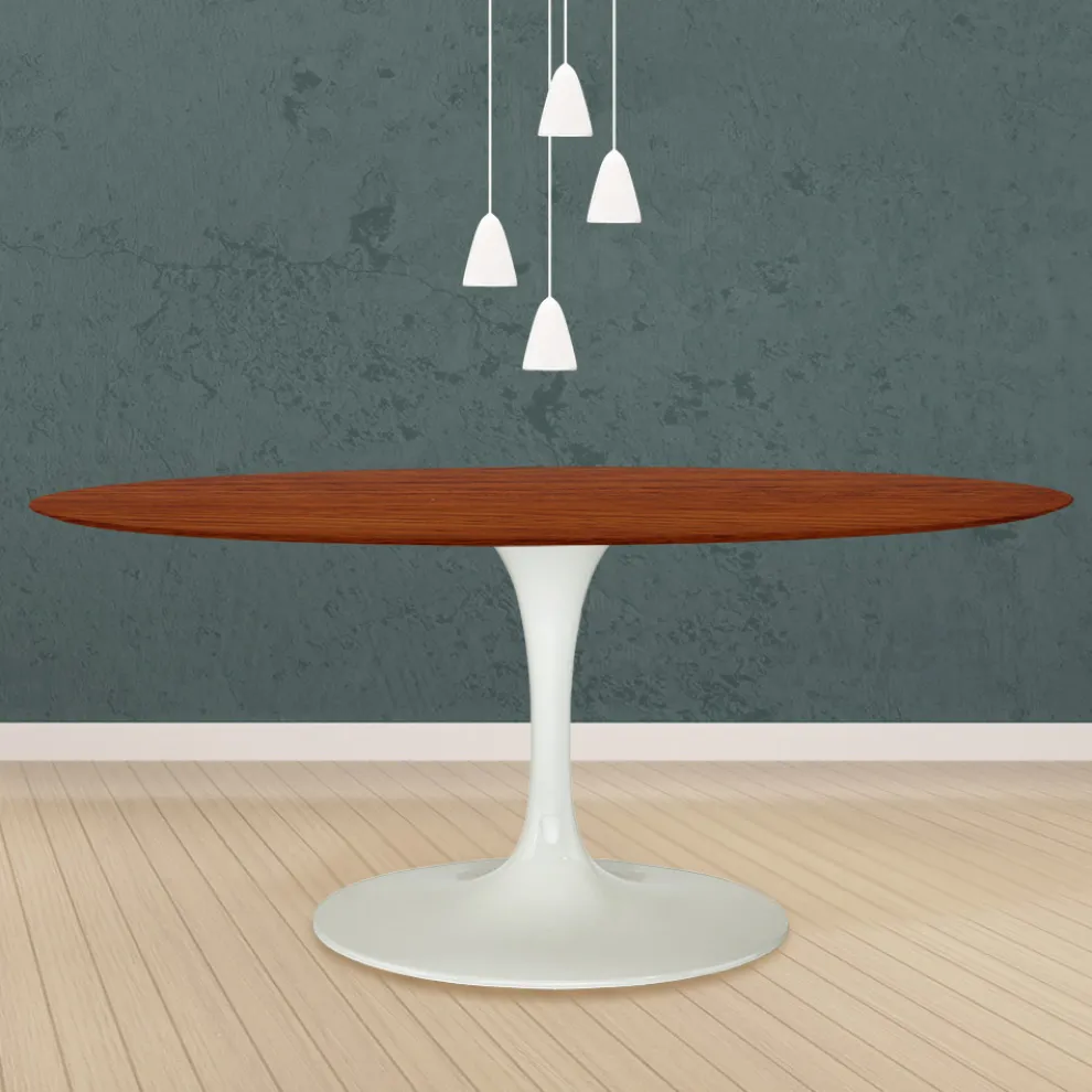 Tulpentisch Eero Saarinen H 74 Oval in Kirsche gebeizt Eiche Made in Italy - Scharlachrot