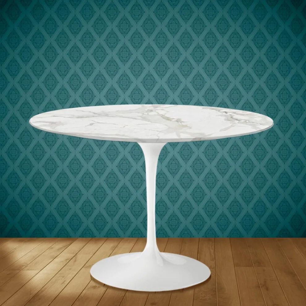 Tulpentisch Eero Saarinen H 74 Rund Keramik Morpheus Made in Italy - Scharlachrot