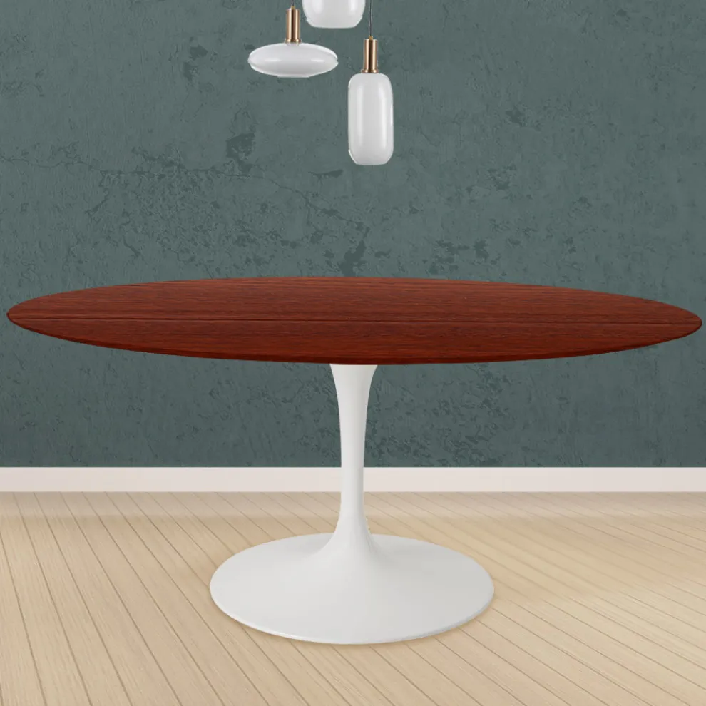 Tulpentisch Eero Saarinen H 74 Rund in Eiche gebeizt Palisander Made in Italy - Scharlachrot