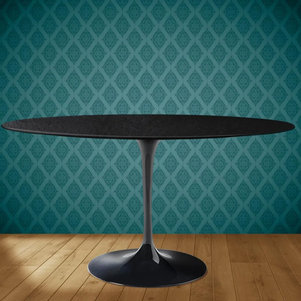 Tulpentisch Eero Saarinen H 74 Oval aus Keramik Sirius Made in Italy - Scharlachrot