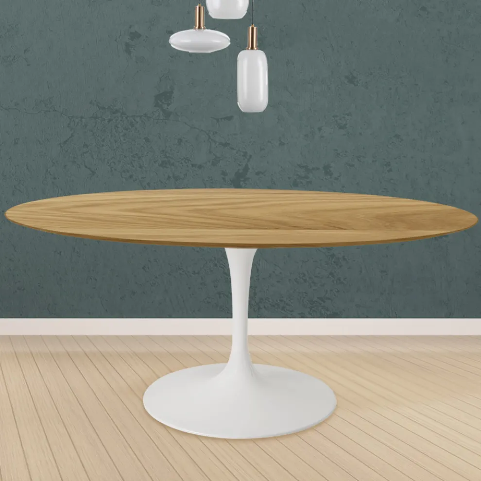 Tulpentisch Eero Saarinen H 74 Rund in Eiche Natur Made in Italy - Scharlachrot