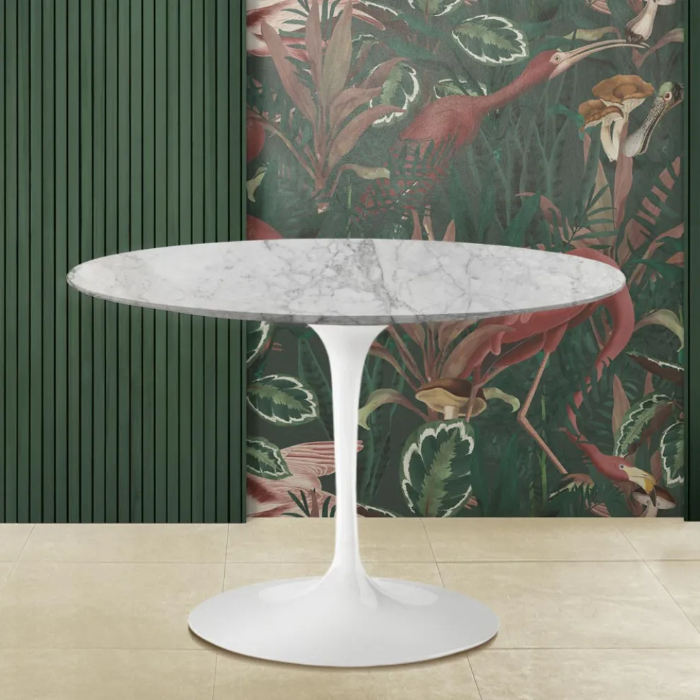 Tulpentisch Saarinen H 74 mit runder Platte aus Arabescato-Marmor Made in Italy - Scharlachrot