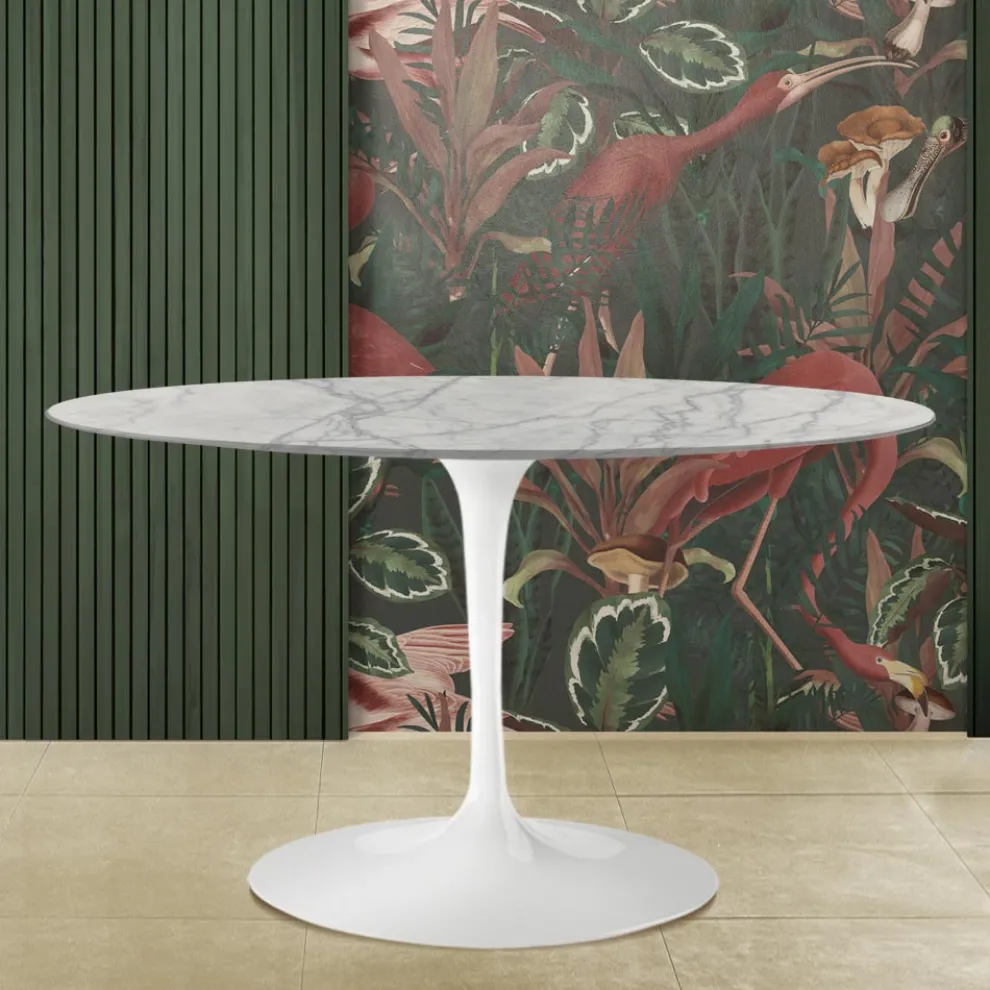 Tulpentisch Saarinen H 74 Oval aus Carrara-Marmor Statuarietto Made in Italy - Scharlachrot