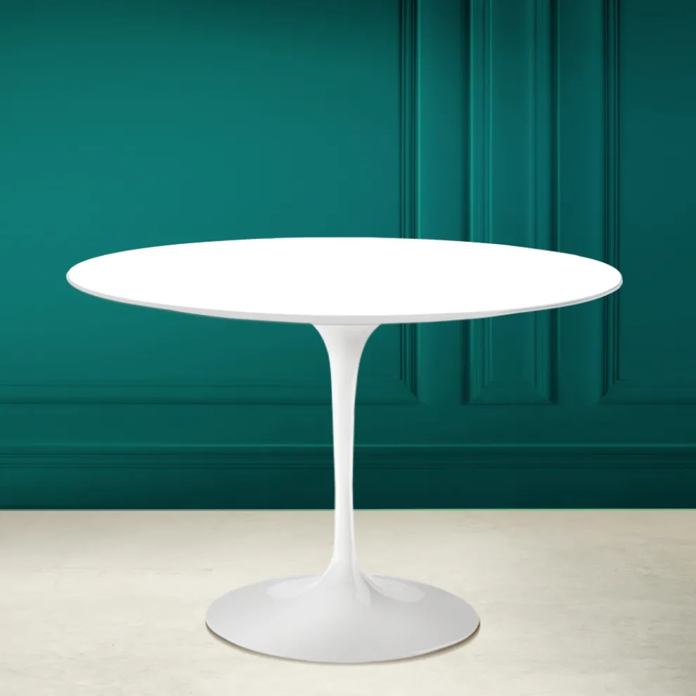 Tulpentisch Saarinen H 73 Rund aus Keramik Absolut Weiß Made in Italy - Scharlachrot