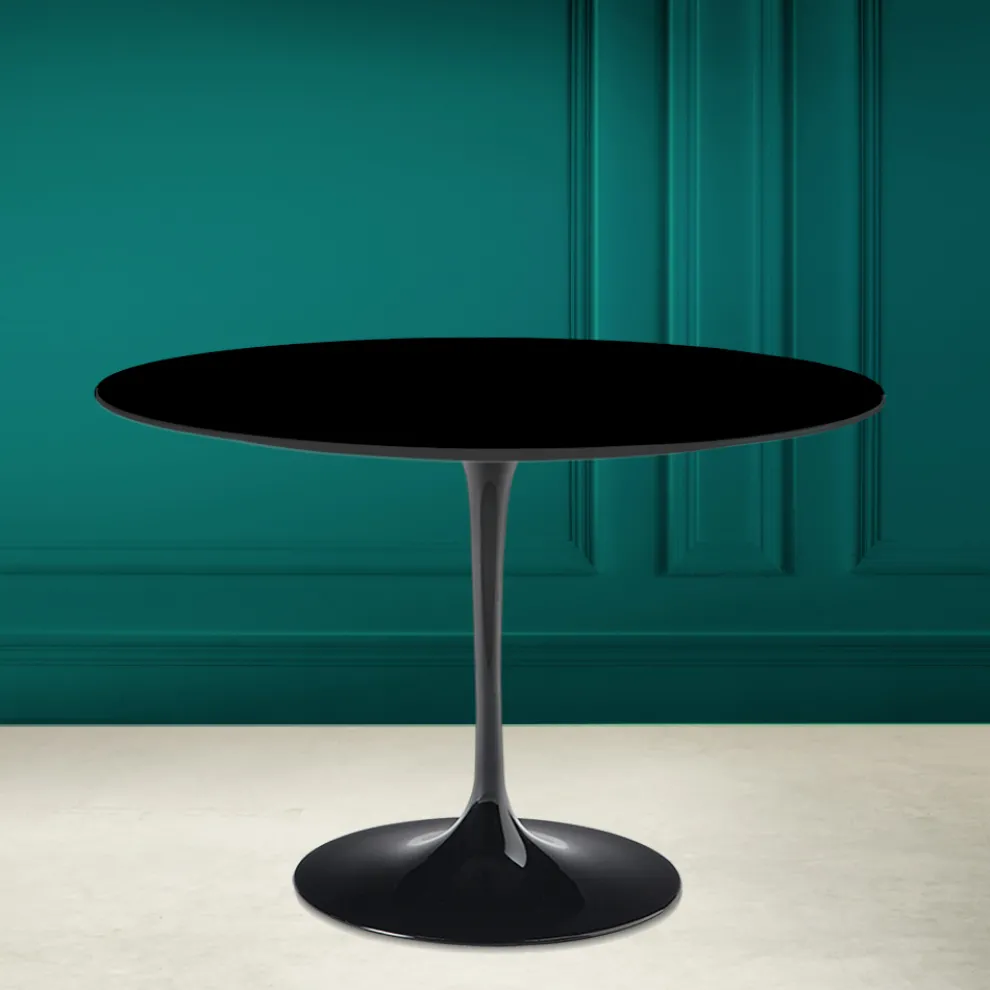 Tulpentisch Saarinen H 73 Rund aus absolut schwarzer Keramik Made in Italy - Scharlachrot