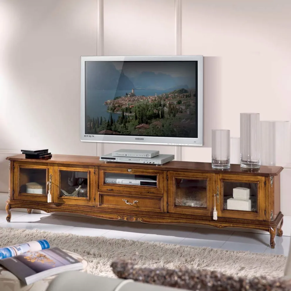 TV-Möbel aus Holz im klassischen Stil mit Glastüren Made in Italy - Richard