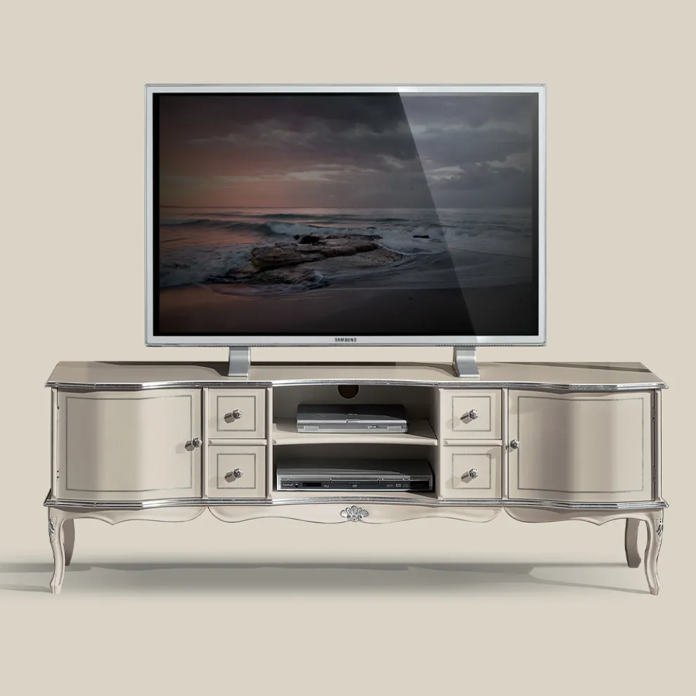 TV-Möbel Wohnzimmer Weiß und Silber Holz Made in Italy - Windsor