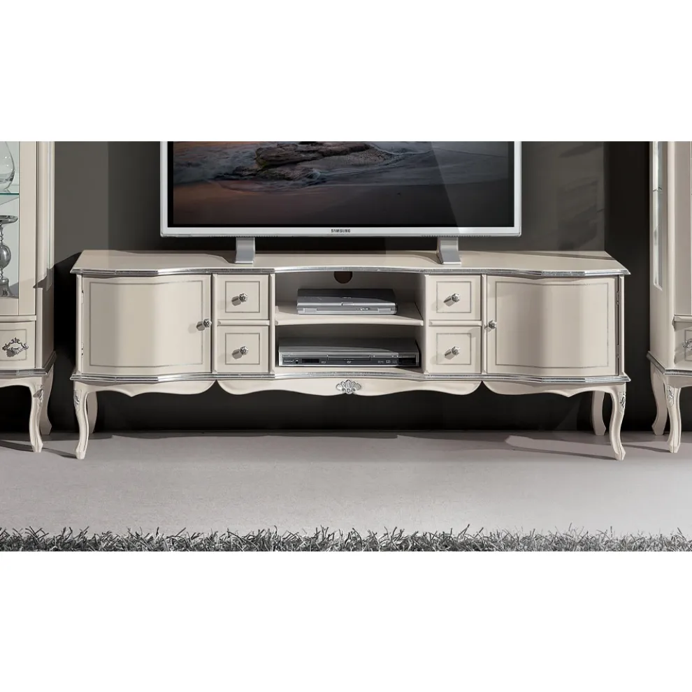 TV-Möbel Wohnzimmer Weiß und Silber Holz Made in Italy - Windsor
