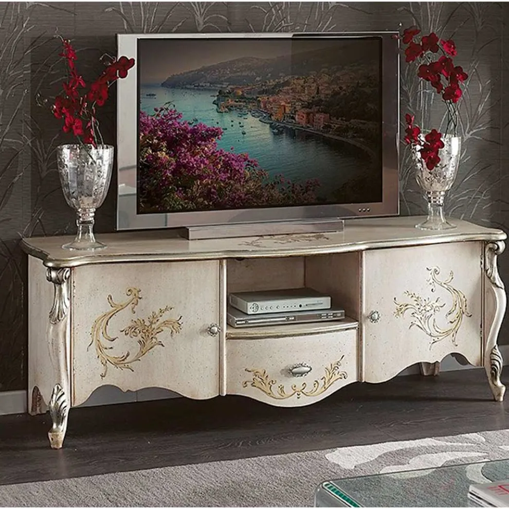 TV-Schrank mit 2 Türen und Holzschublade Made in Italy - Caligola